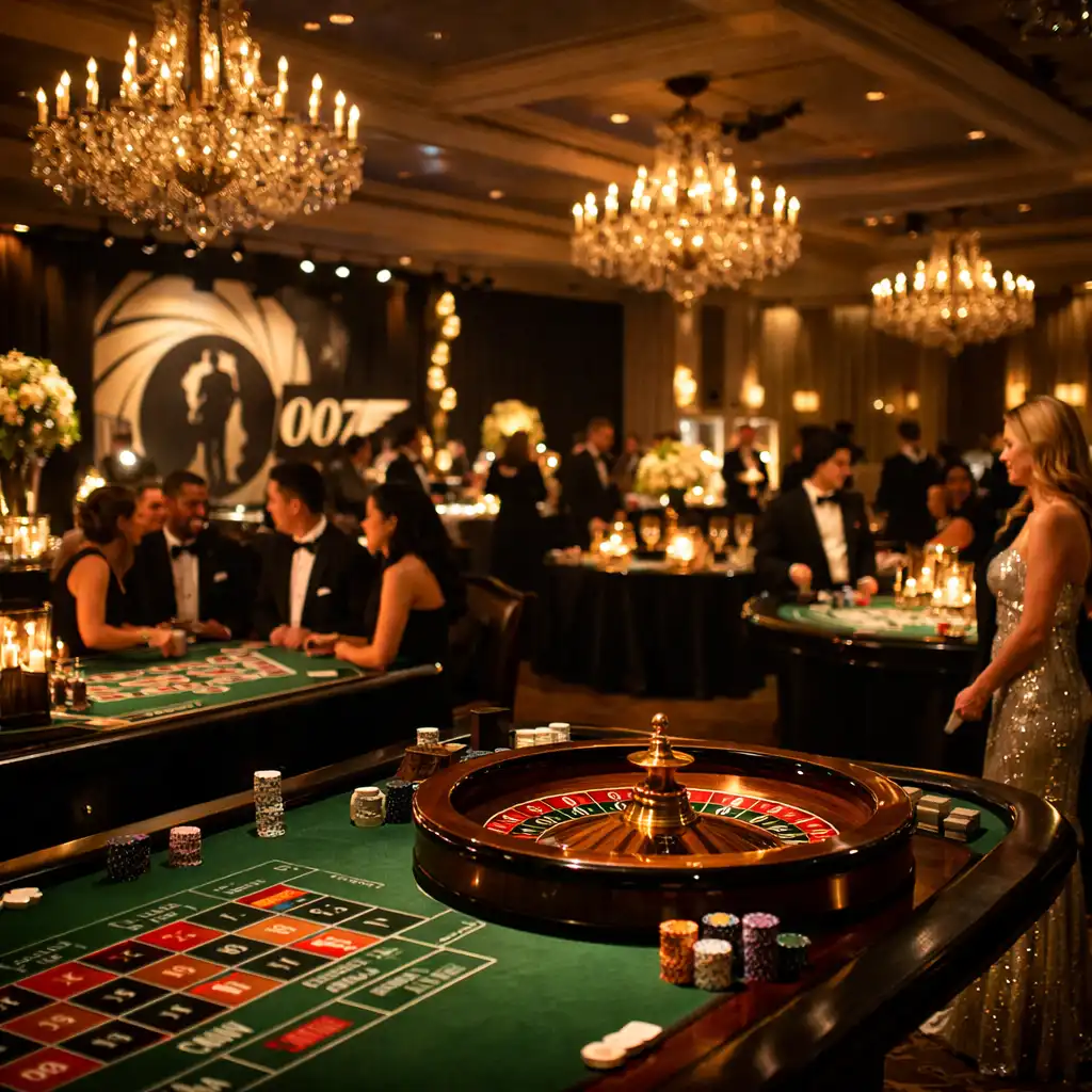 Elegant gala setting with casino tables