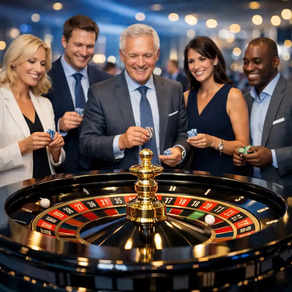 Corporate guests playing roulette at a Fest Anorix casino night