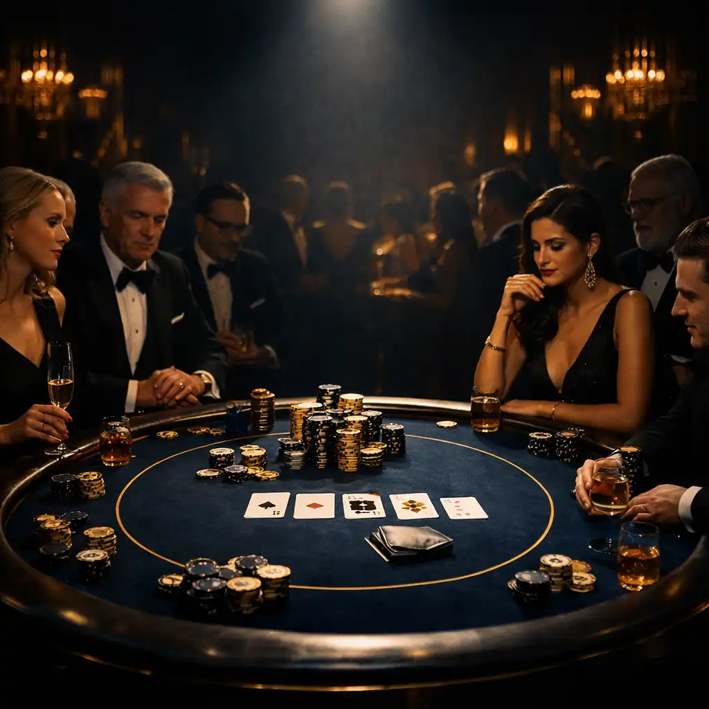 High-stakes poker table at the Grand Casino Gala in a historic London venue